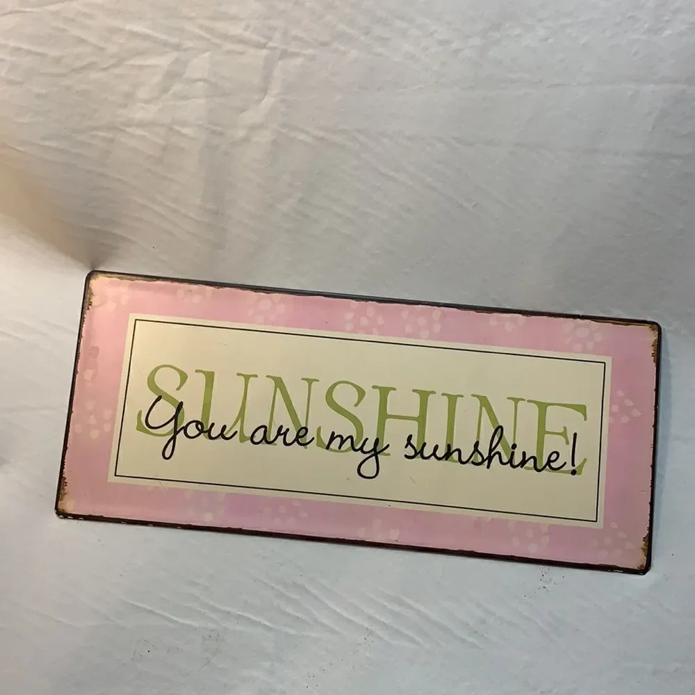 SUNSHINE Pink Yellow Metal Rusted Distressed  Hobby Lobby Art Sign 12 X 15 Inch